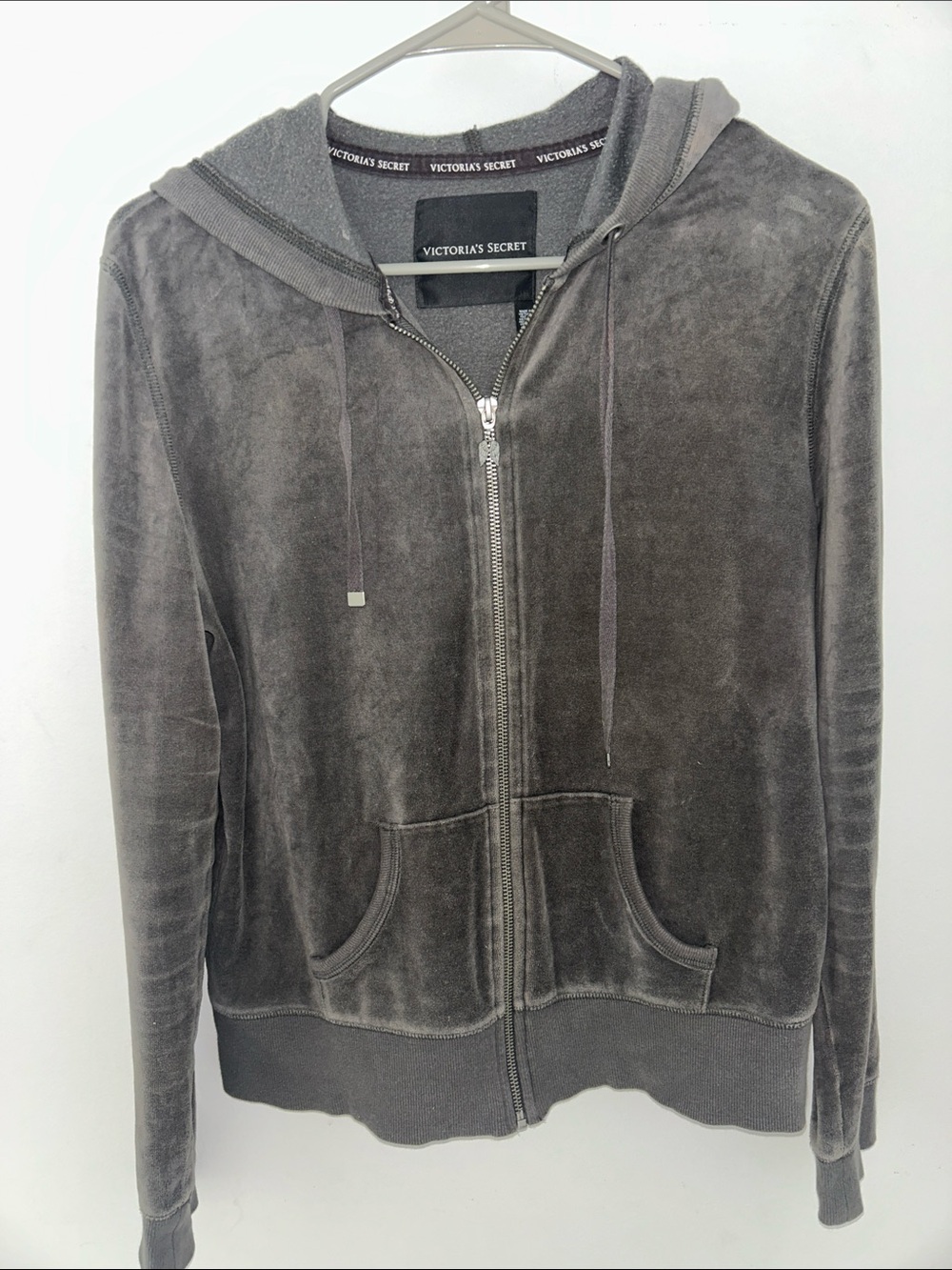 Victoria's Secret Gray Velour Teddy Zip Hoodie